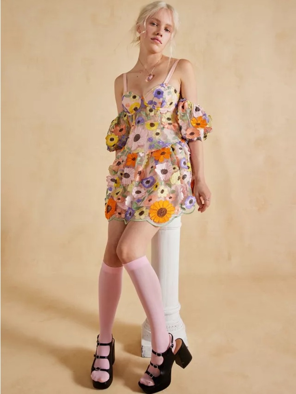For Love & Lemons embroidered Floral flower Prato Mini Dress Medium